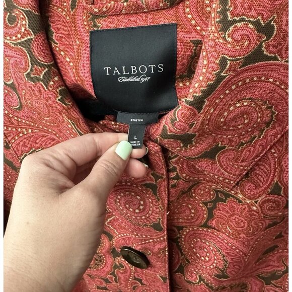 Talbots Pea Coat Women’s Size Large Paisley Print Car Coat Stretch Office - Picture 3 of 5